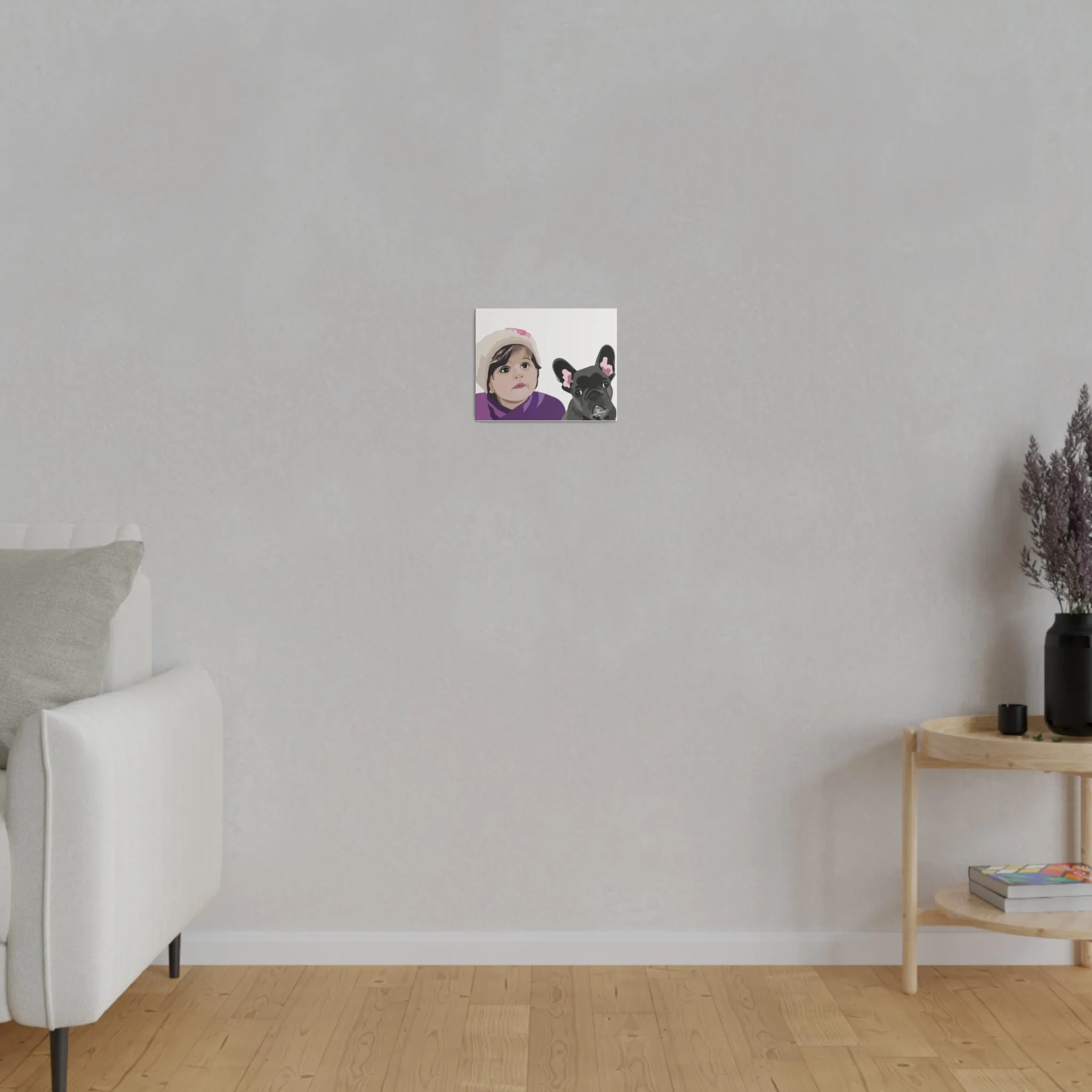 One Pet   One Person Custom Pet Portrait on Canvas | White Background | Custom Hand-Drawn Pet Portrait in Cartoon-Realism Style