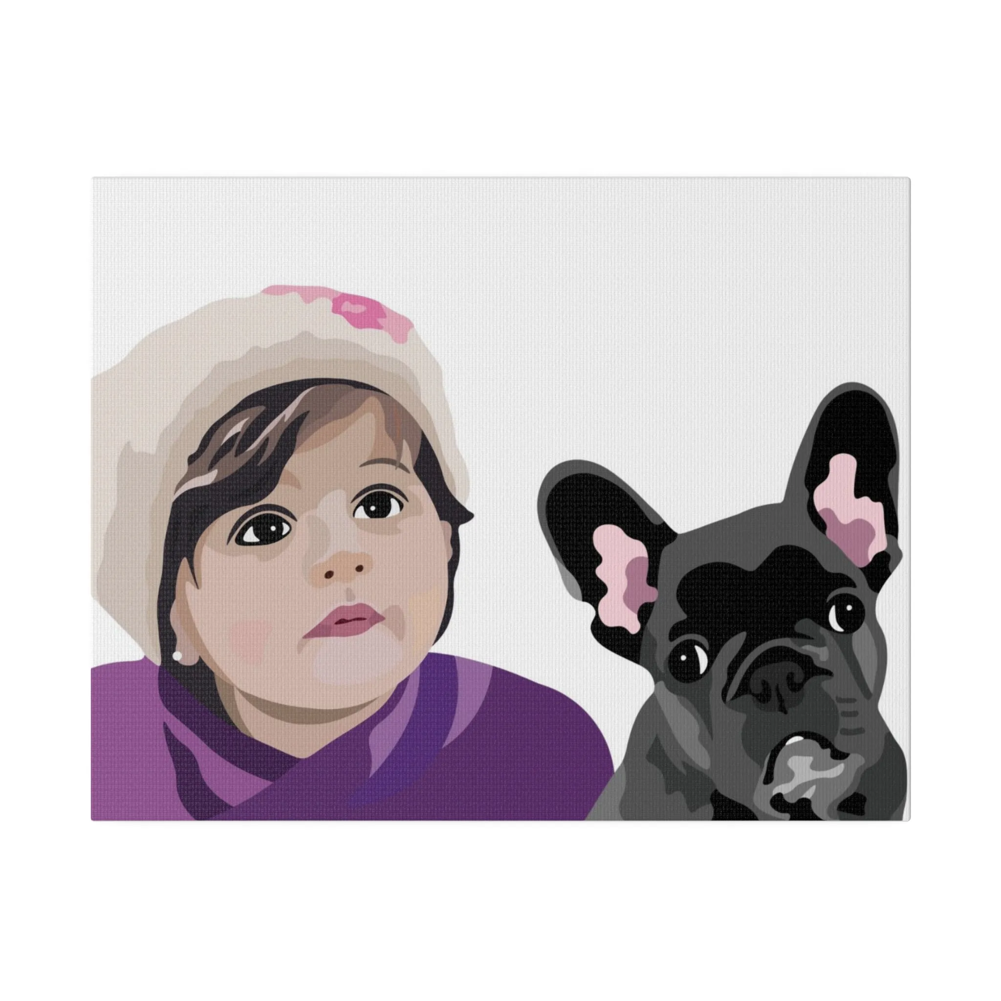 One Pet   One Person Custom Pet Portrait on Canvas | White Background | Custom Hand-Drawn Pet Portrait in Cartoon-Realism Style