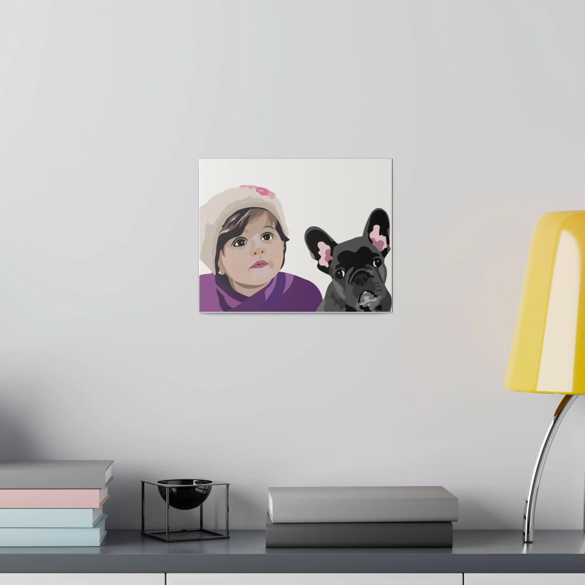 One Pet   One Person Custom Pet Portrait on Canvas | White Background | Custom Hand-Drawn Pet Portrait in Cartoon-Realism Style