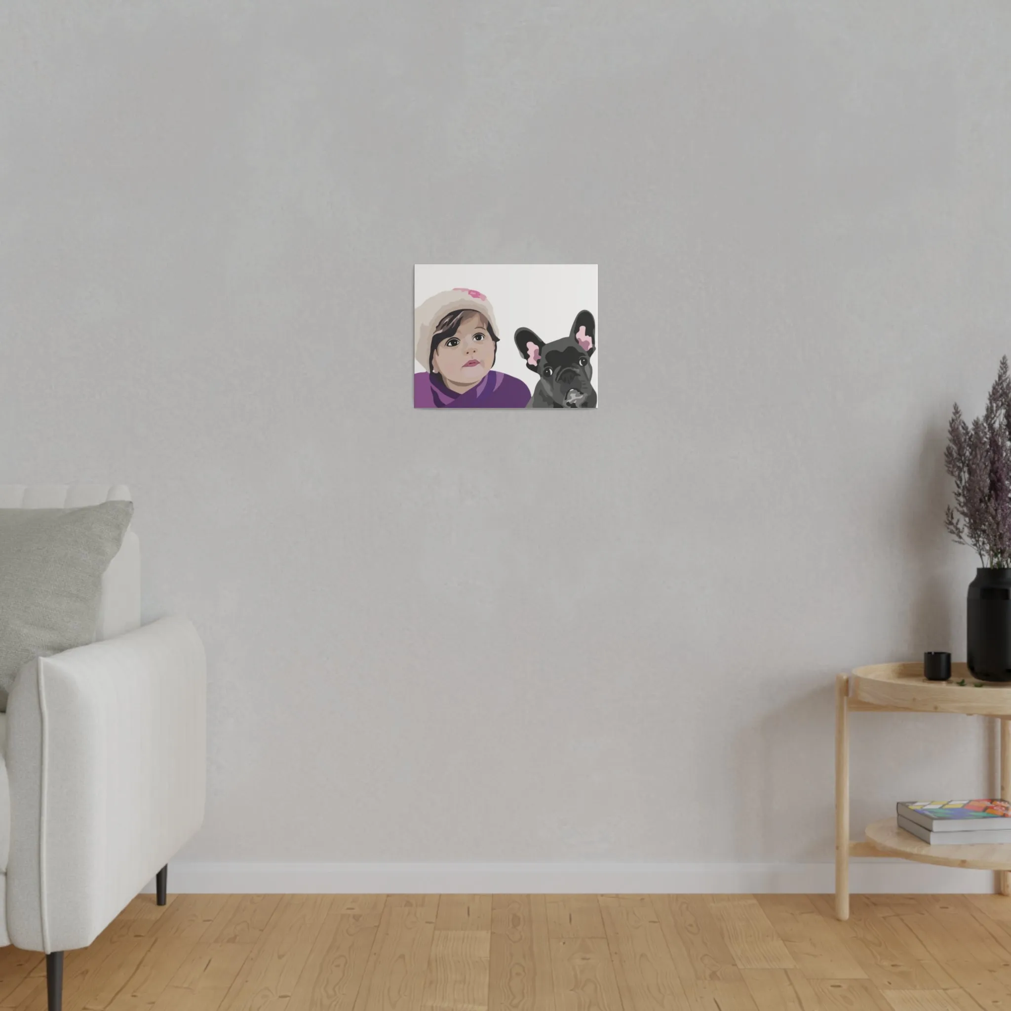One Pet   One Person Custom Pet Portrait on Canvas | White Background | Custom Hand-Drawn Pet Portrait in Cartoon-Realism Style