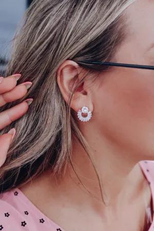 Open Crystal Stud Earrings - Silver