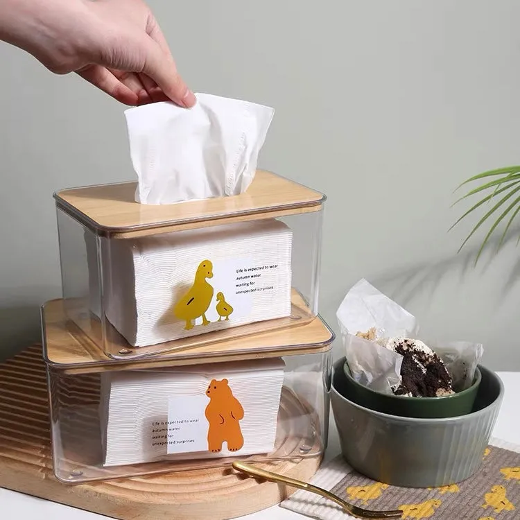 Original Animal Cartoon Transparent Wood Tissue Storage Box
