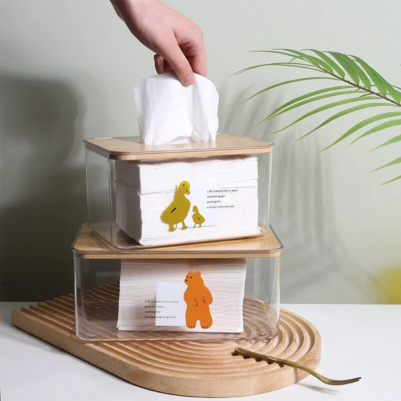 Original Animal Cartoon Transparent Wood Tissue Storage Box