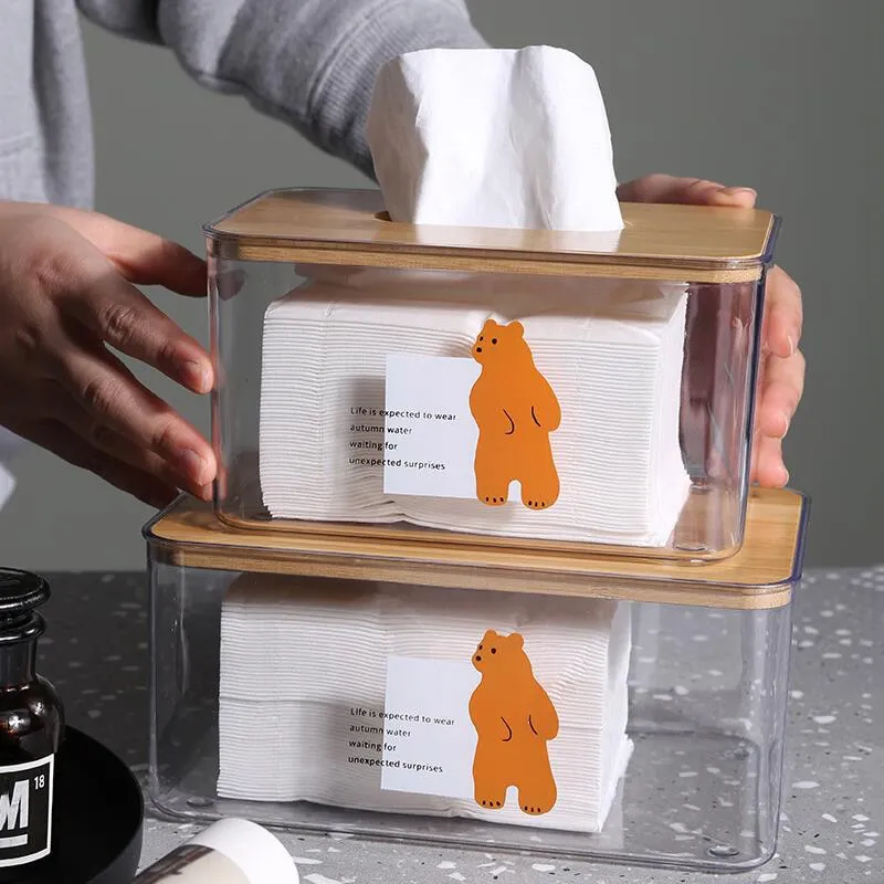 Original Animal Cartoon Transparent Wood Tissue Storage Box