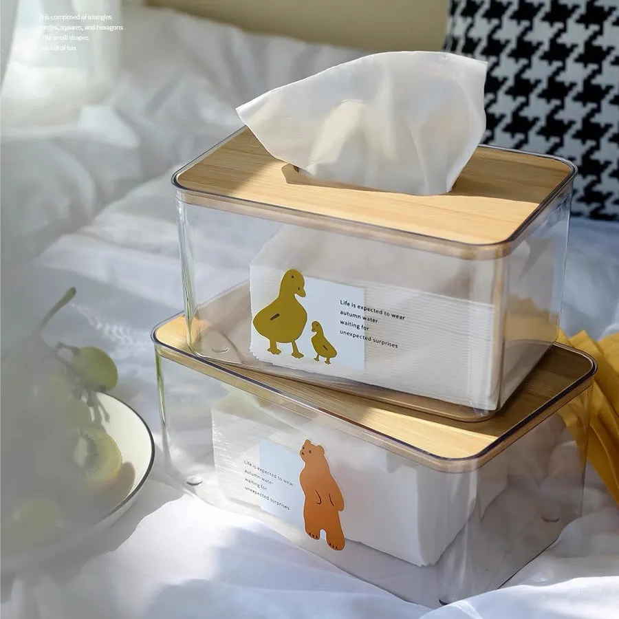 Original Animal Cartoon Transparent Wood Tissue Storage Box