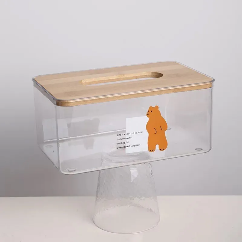 Original Animal Cartoon Transparent Wood Tissue Storage Box