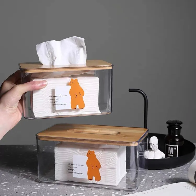 Original Animal Cartoon Transparent Wood Tissue Storage Box