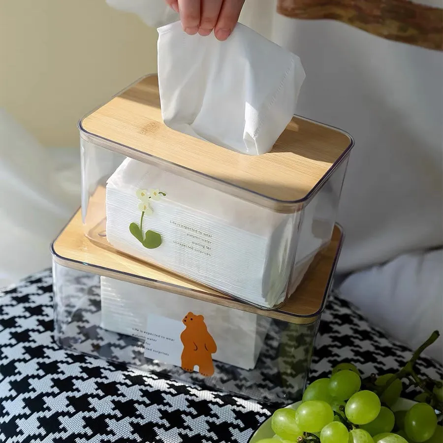 Original Animal Cartoon Transparent Wood Tissue Storage Box