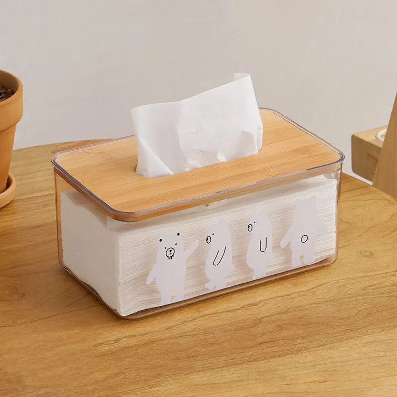 Original Animal Cartoon Transparent Wood Tissue Storage Box