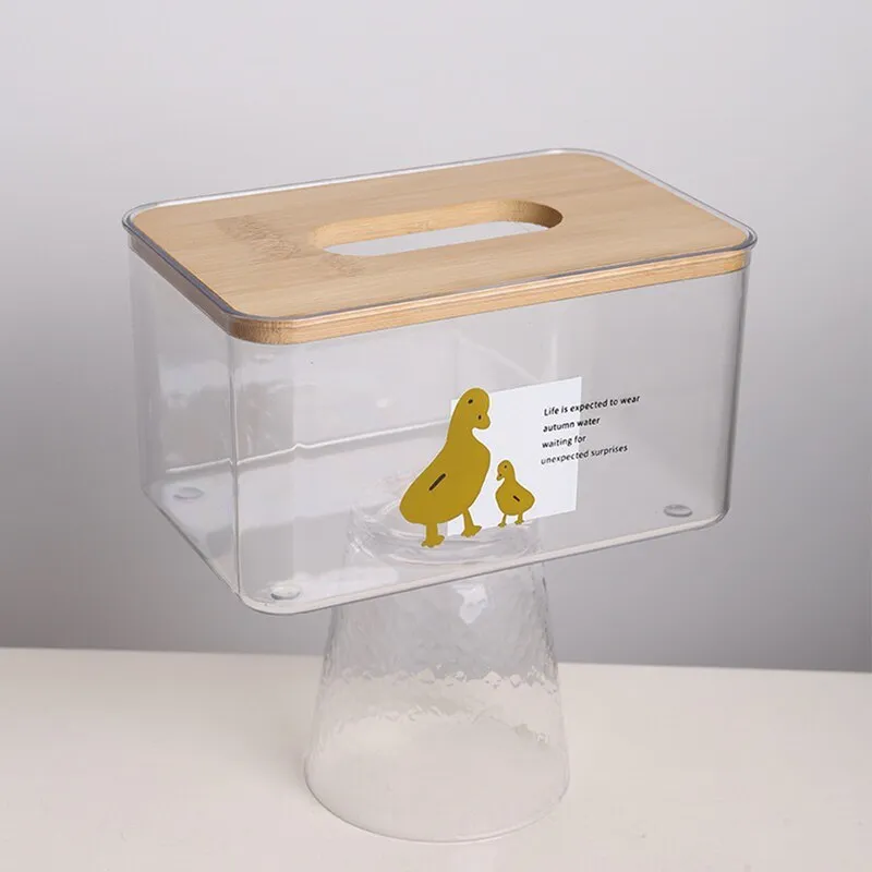 Original Animal Cartoon Transparent Wood Tissue Storage Box
