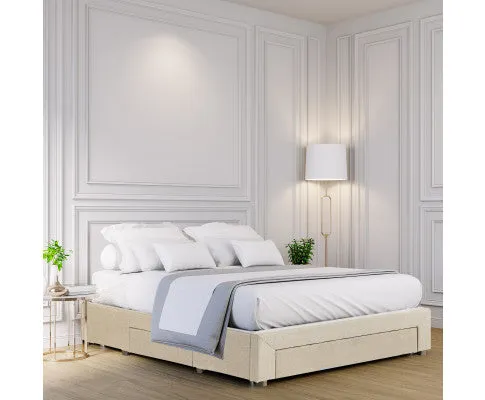 Palermo Bed Base with Drawers Upholstered Fabric Wood Cream