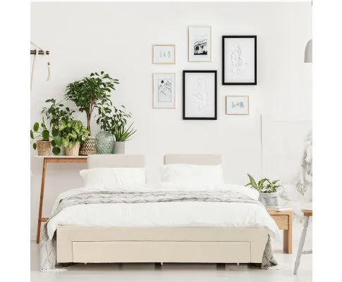 Palermo Bed Base with Drawers Upholstered Fabric Wood Cream