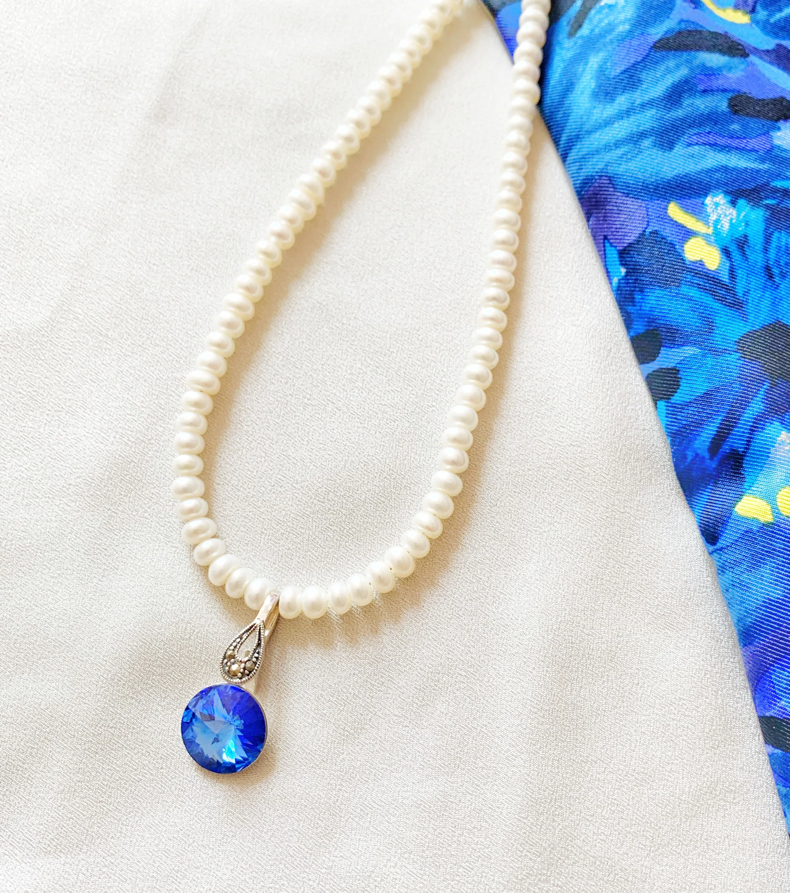 Pearl Necklace with Crystal Pendant - Crystal