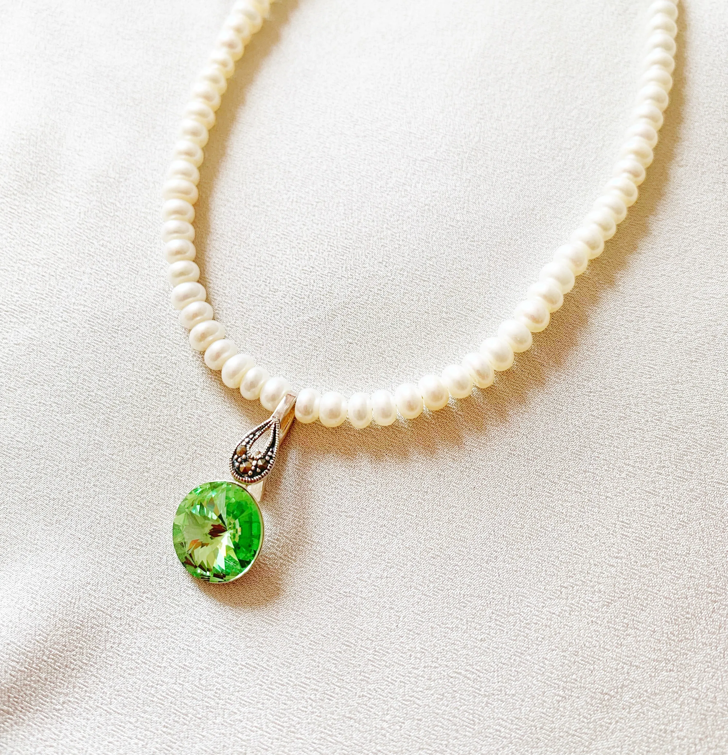 Pearl Necklace with Crystal Pendant - Crystal