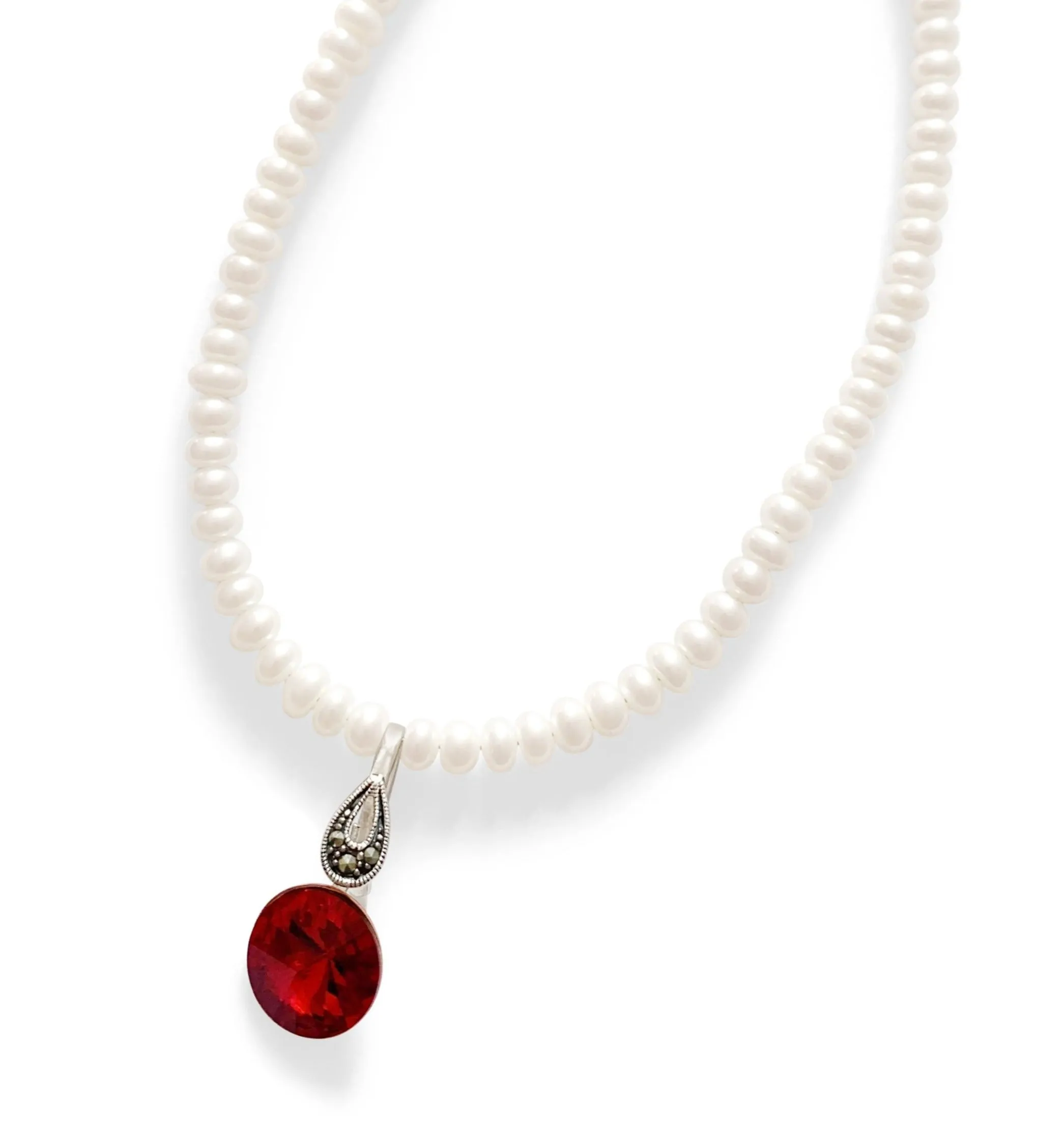 Pearl Necklace with Crystal Pendant - Crystal