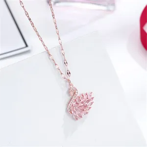 Pink Crystal 18K Rose Gold-Plated Swan Pendant Necklace