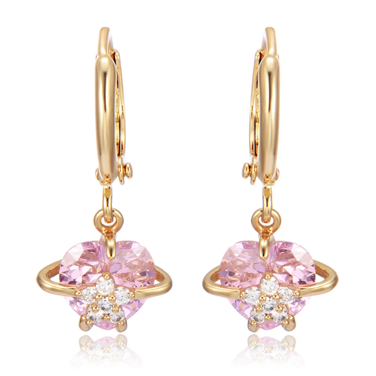 Pink Crystal & Cubic Zirconia 18K Gold-Plated Heart Drop Earrings