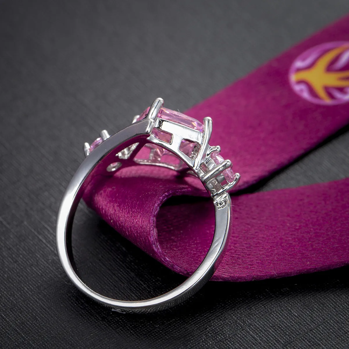 Pink Crystal & Cubic Zirconia Curve Princess-Cut Ring