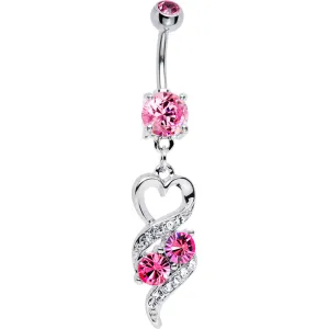 Pink Gem Heart Twist Belly Ring