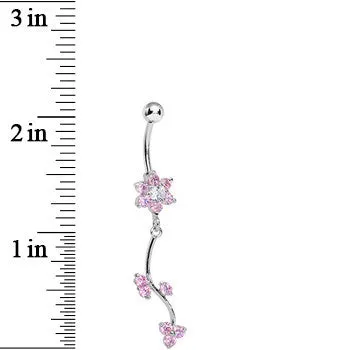 Pink Gem Trailing Vine and Flower Dangle Belly Ring