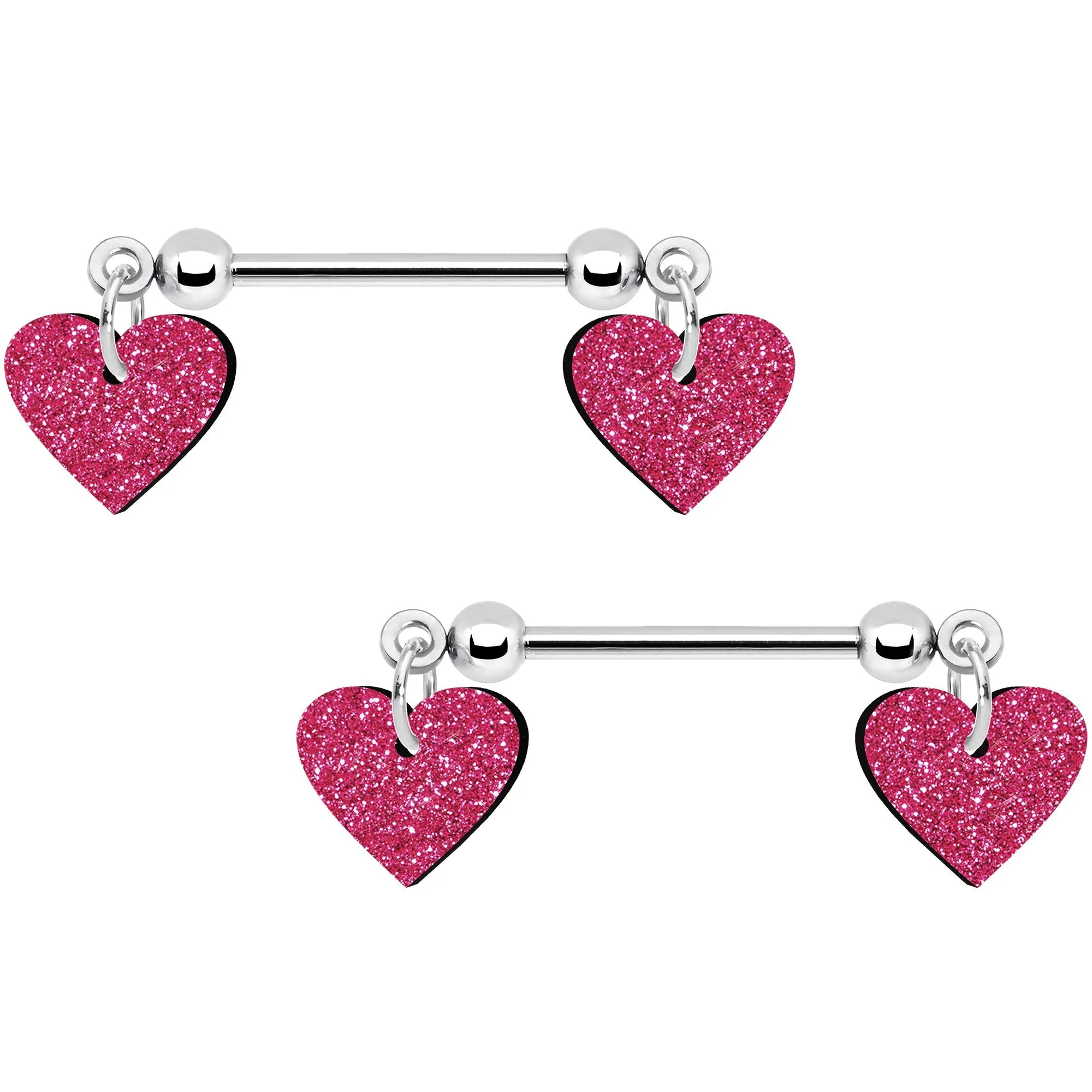 Pink Glitter Heart Nipple Ring Set