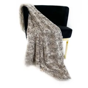 Plutus Light Brown Wild Rabbit Faux Fur Luxury Throw Blanket