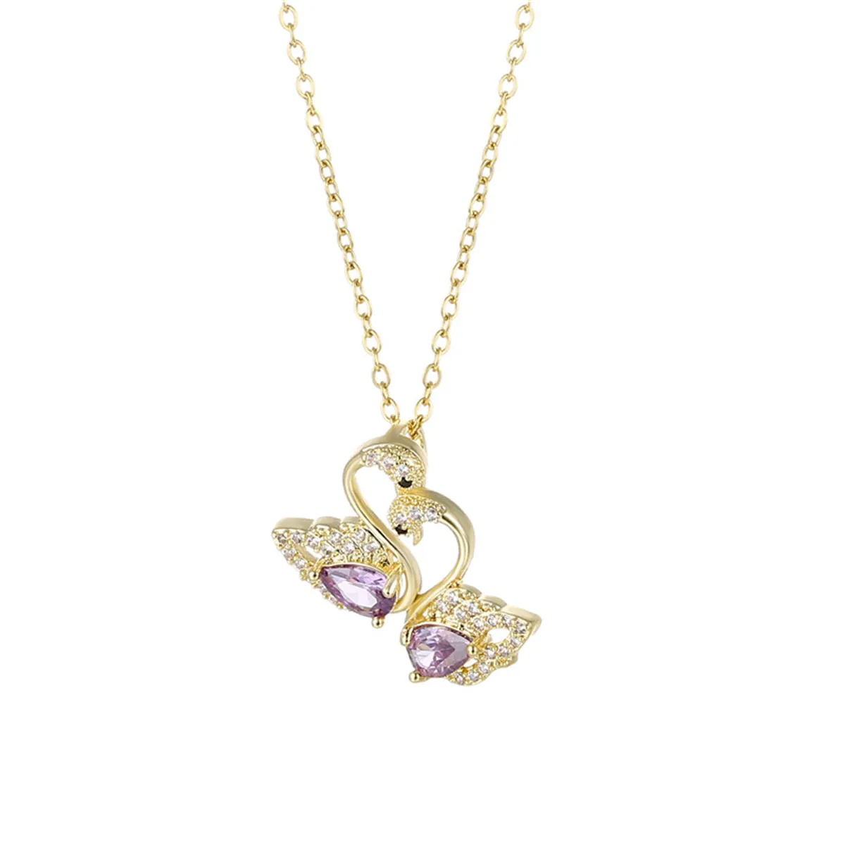 Purple Crystal & Cubic Zirconia 18K Gold-Plated Swan Pendant Necklace