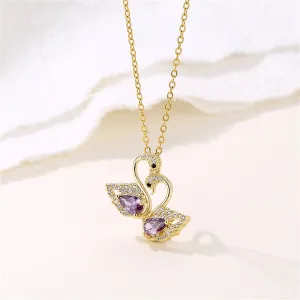 Purple Crystal & Cubic Zirconia 18K Gold-Plated Swan Pendant Necklace