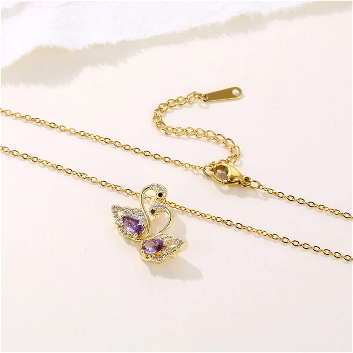Purple Crystal & Cubic Zirconia 18K Gold-Plated Swan Pendant Necklace