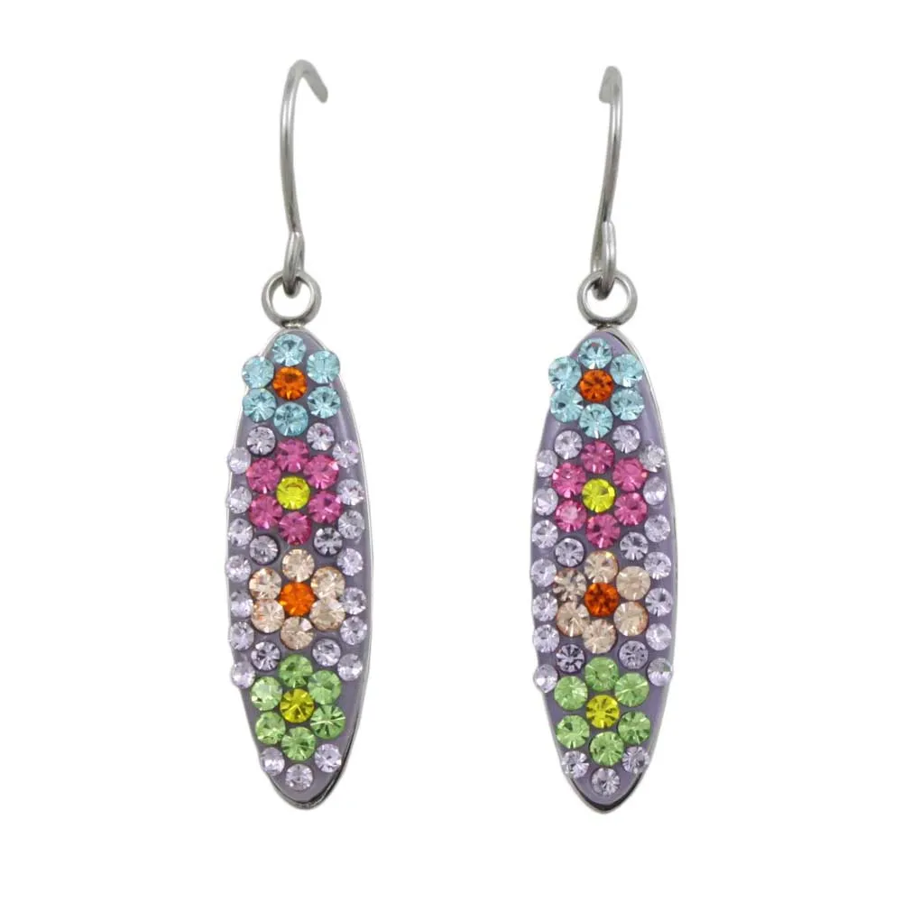 Purple Encrusted Crystal Flowers Dangling Pierced Earring - PT007E