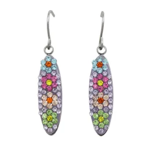 Purple Encrusted Crystal Flowers Dangling Pierced Earring - PT007E