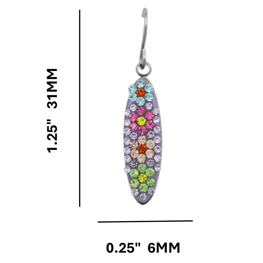 Purple Encrusted Crystal Flowers Dangling Pierced Earring - PT007E