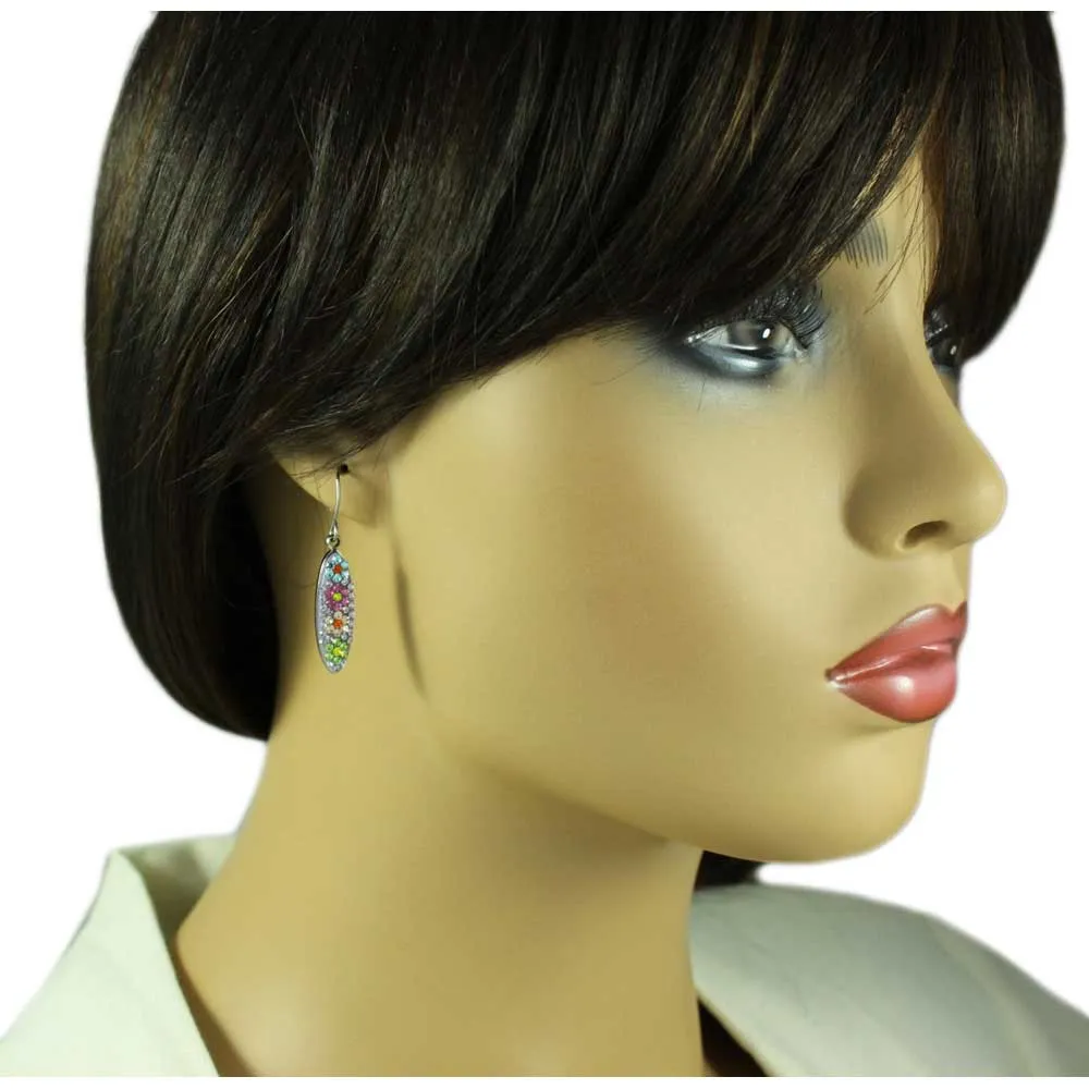 Purple Encrusted Crystal Flowers Dangling Pierced Earring - PT007E