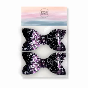 Purple Stone Pigtail Glitter Hair Bows