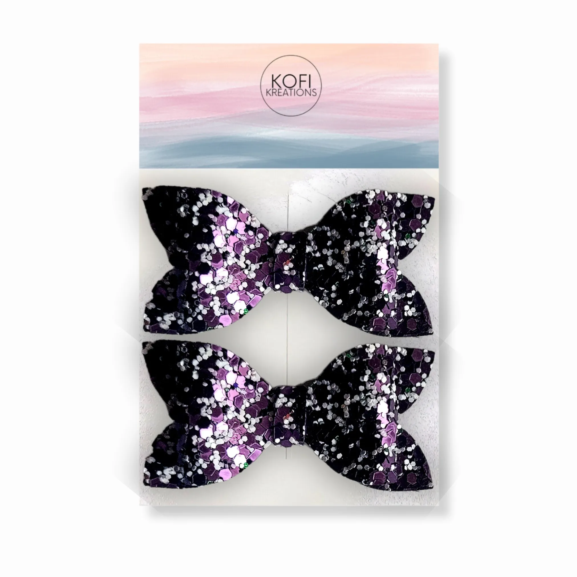 Purple Stone Pigtail Glitter Hair Bows