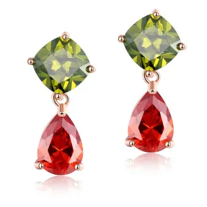 Red & Green Crystal Round Drop Earrings