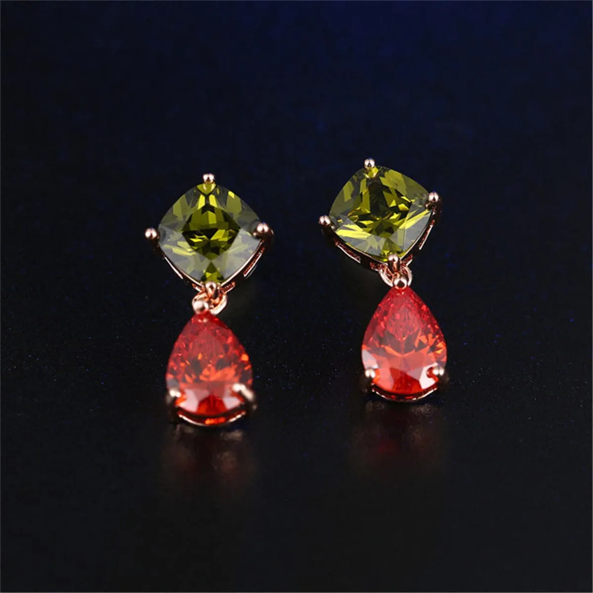 Red & Green Crystal Round Drop Earrings