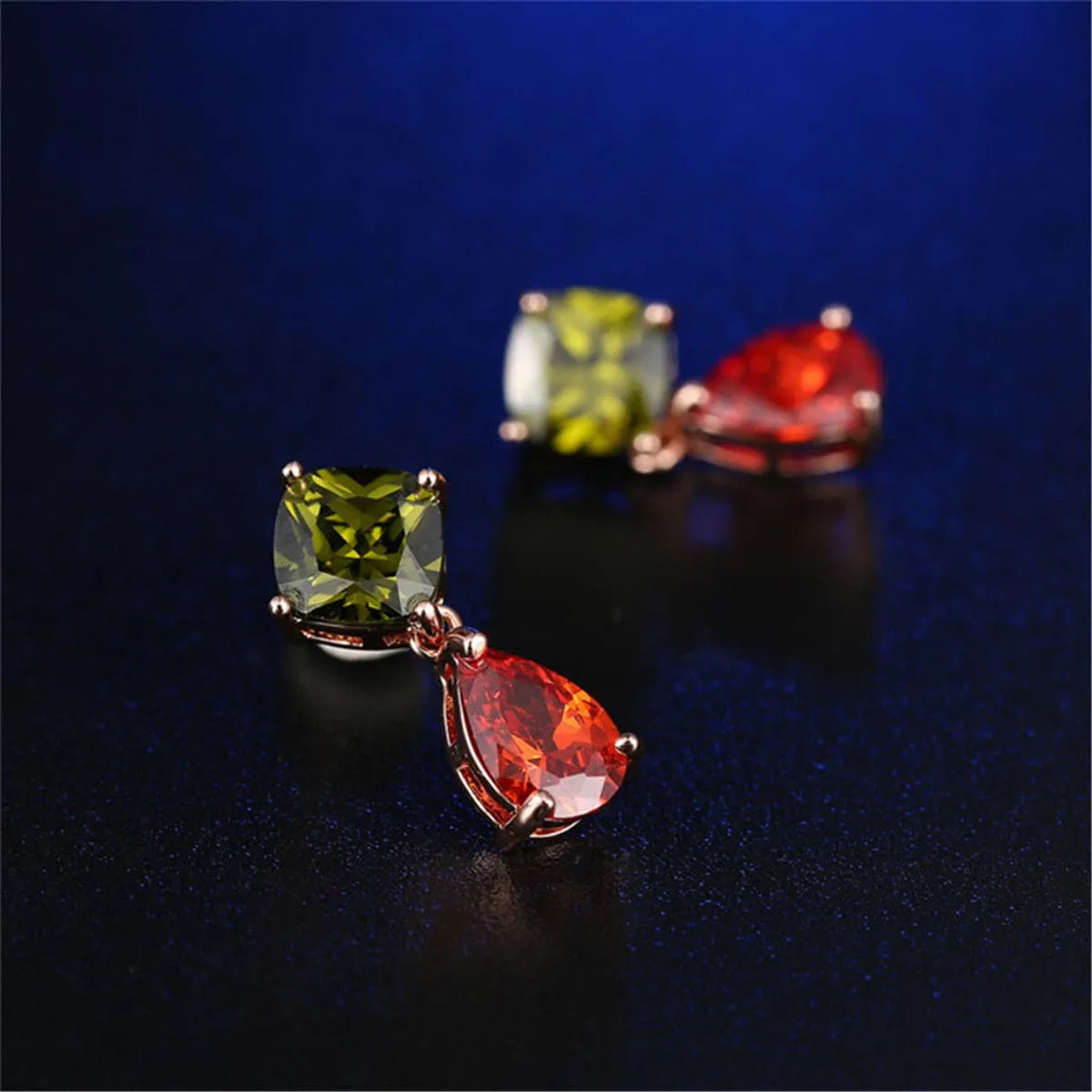 Red & Green Crystal Round Drop Earrings