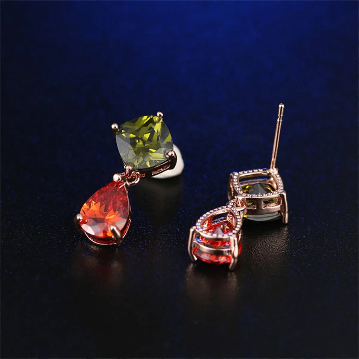 Red & Green Crystal Round Drop Earrings