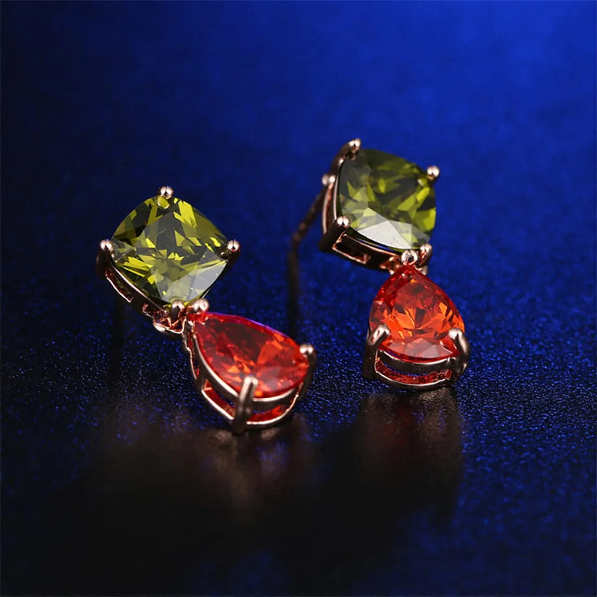 Red & Green Crystal Round Drop Earrings