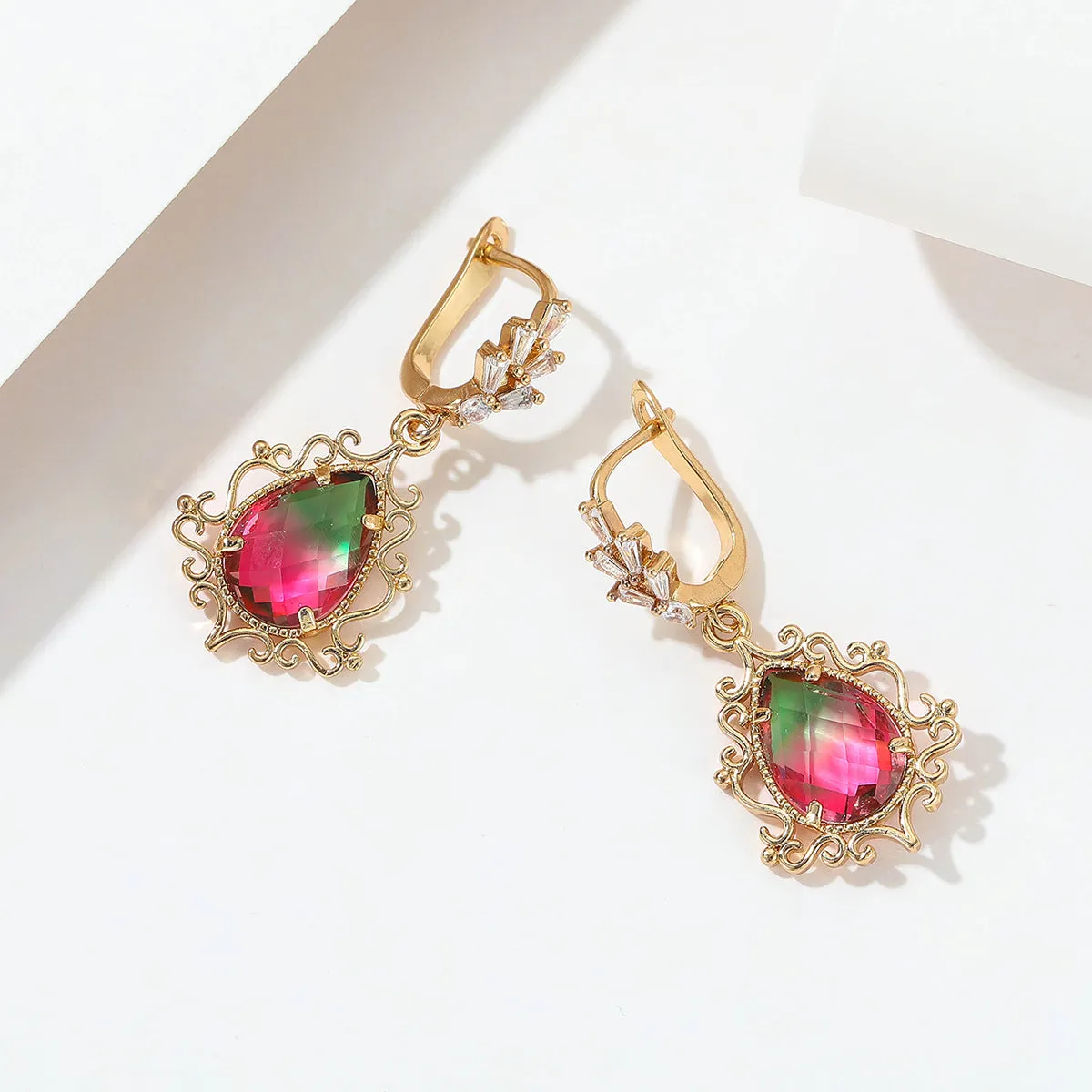 Red Crystal & 18K Gold-Plated Drop Huggie Earrings