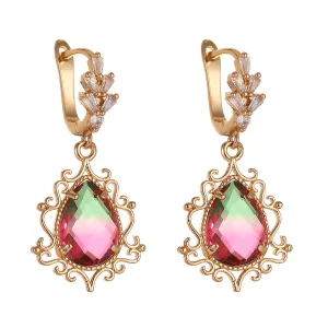 Red Crystal & 18K Gold-Plated Drop Huggie Earrings