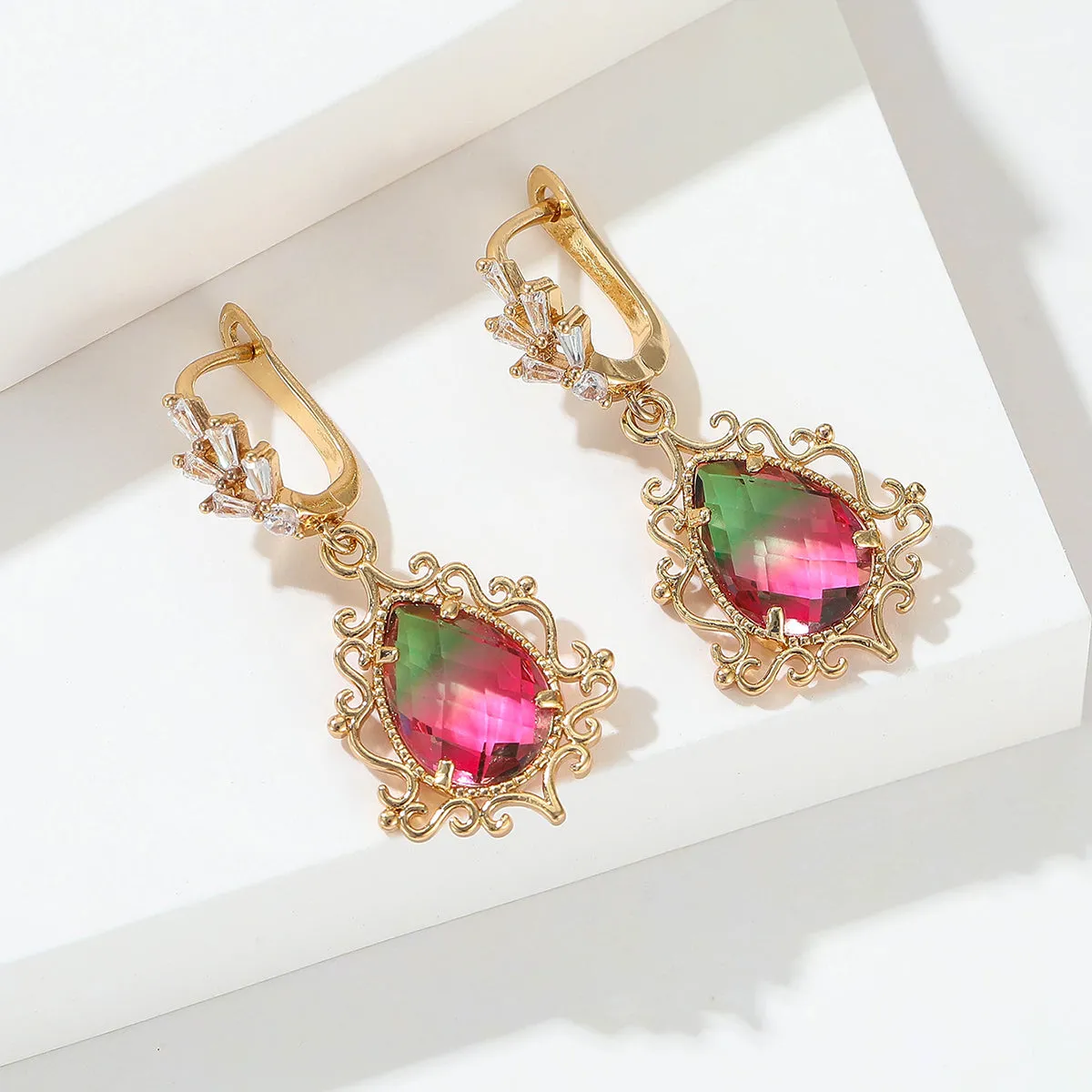 Red Crystal & 18K Gold-Plated Drop Huggie Earrings