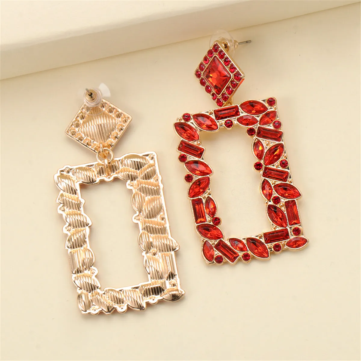 Red Crystal & Cubic Zirconia 18K Gold-Plated Open-Rectangle Drop Earrings