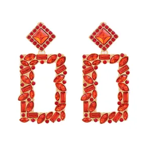Red Crystal & Cubic Zirconia 18K Gold-Plated Open-Rectangle Drop Earrings