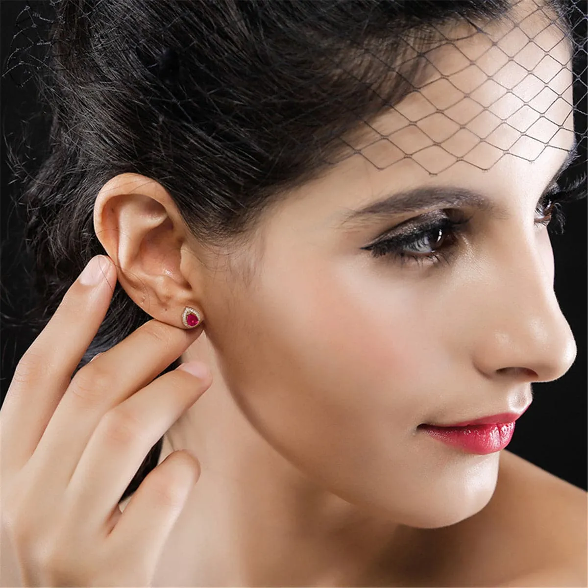 Red Crystal & Cubic Zirconia 18K Rose Gold-Plated Pear Halo Stud Earrings