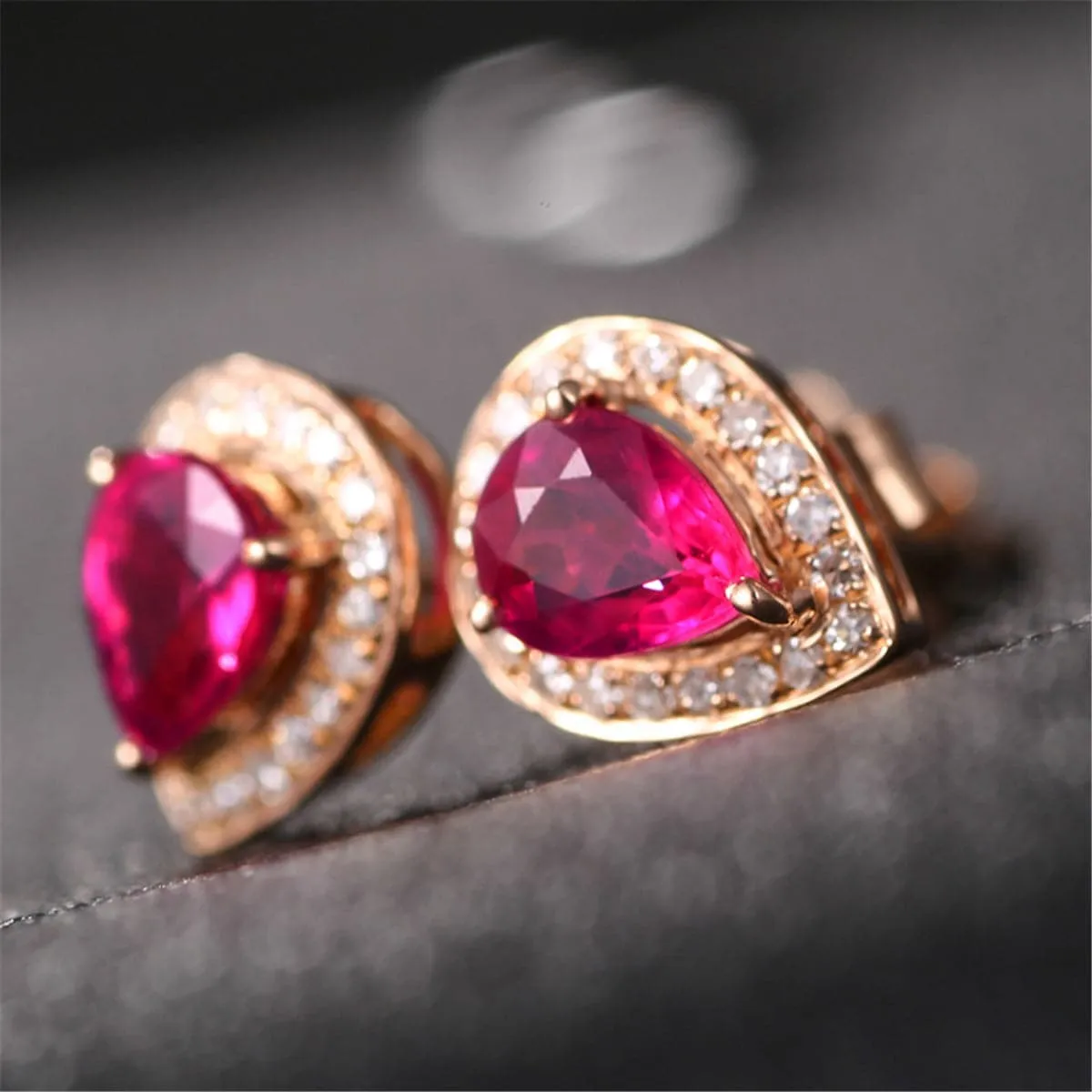 Red Crystal & Cubic Zirconia 18K Rose Gold-Plated Pear Halo Stud Earrings
