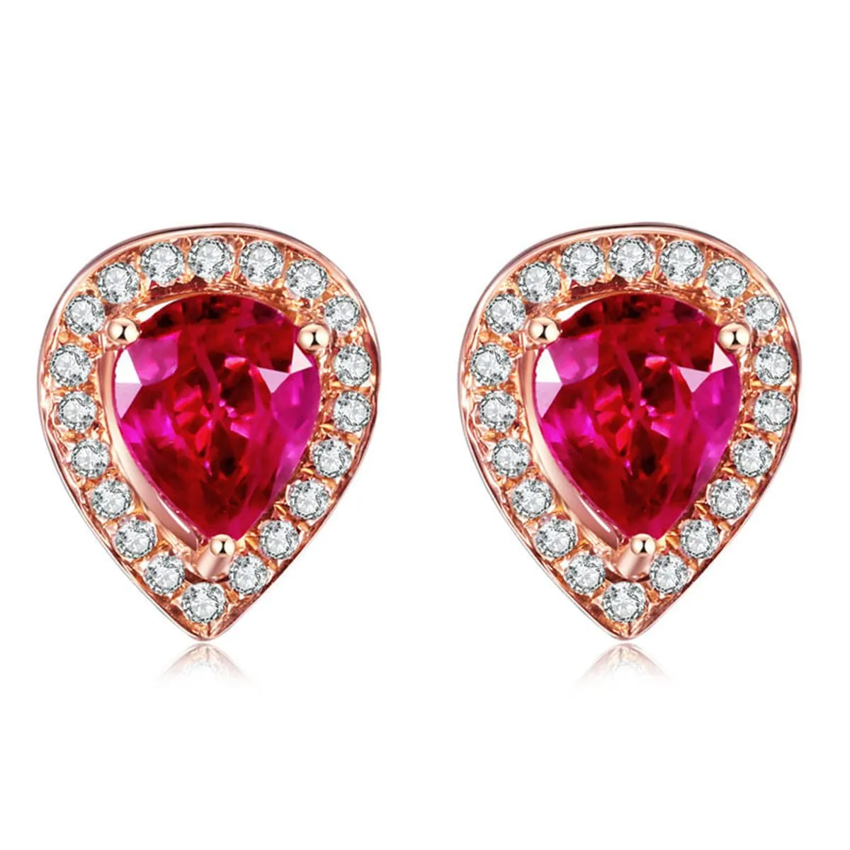 Red Crystal & Cubic Zirconia 18K Rose Gold-Plated Pear Halo Stud Earrings
