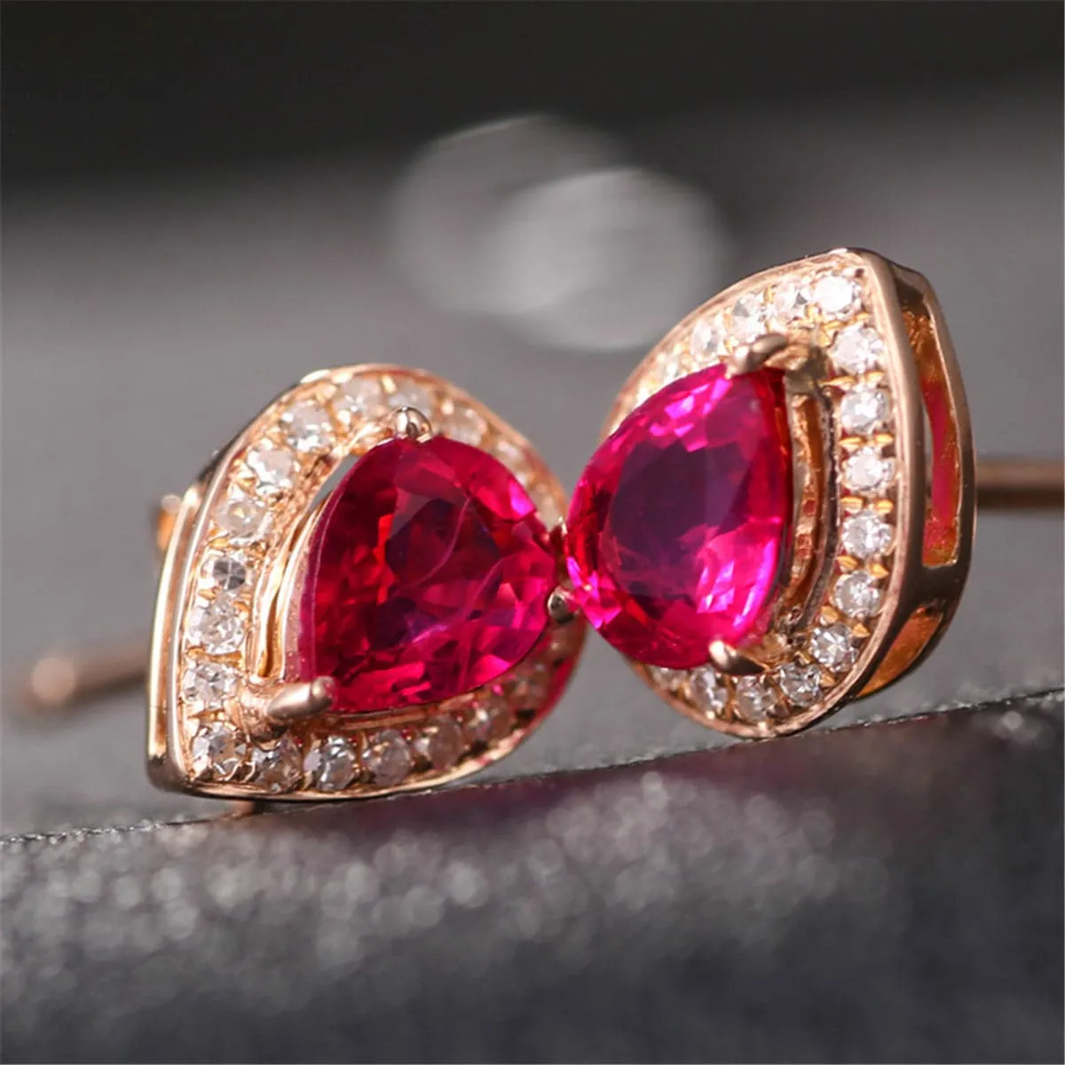 Red Crystal & Cubic Zirconia 18K Rose Gold-Plated Pear Halo Stud Earrings