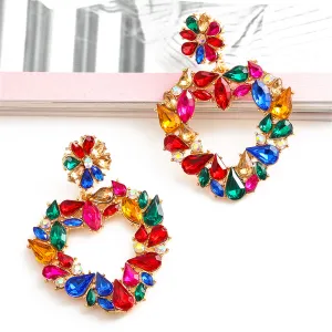 Red Crystal & Cubic Zirconia Open Heart Drop Earrings